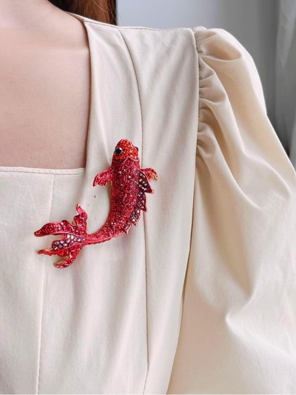 Anthropologie Red Koi Fish Rhinestone Brooch